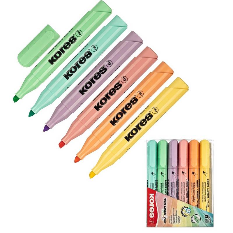 Набор текстовыделителей Kores High Liner Plus (толщина линии 1-5 мм, 6 цветов) 954122