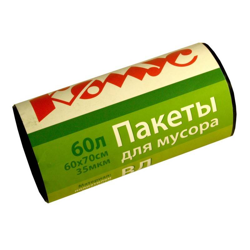 Мешки для мусора на 60 литров с ручками Комус черные (35 мкм, в рулоне 20 шт, 60x70 см) 274529