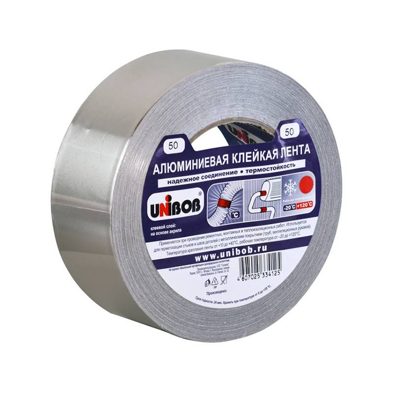 Клейкая лента Алюминиевая 50 мм х 50 м Unibob 517313