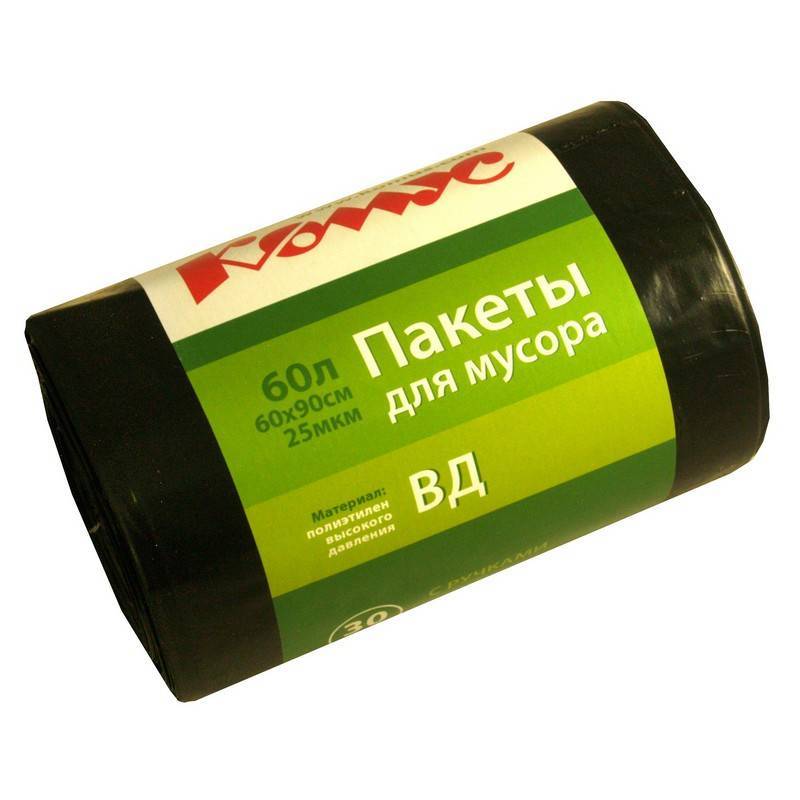Мешки для мусора на 60 литров с ручками Комус черные (25 мкм, в рулоне 30 шт, 60x90 см) 301956
