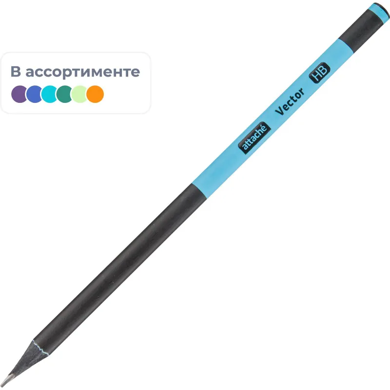 Карандаш чернографитный Attache Vector HB б/ласт трехгр черн. дерев в асс 1706374