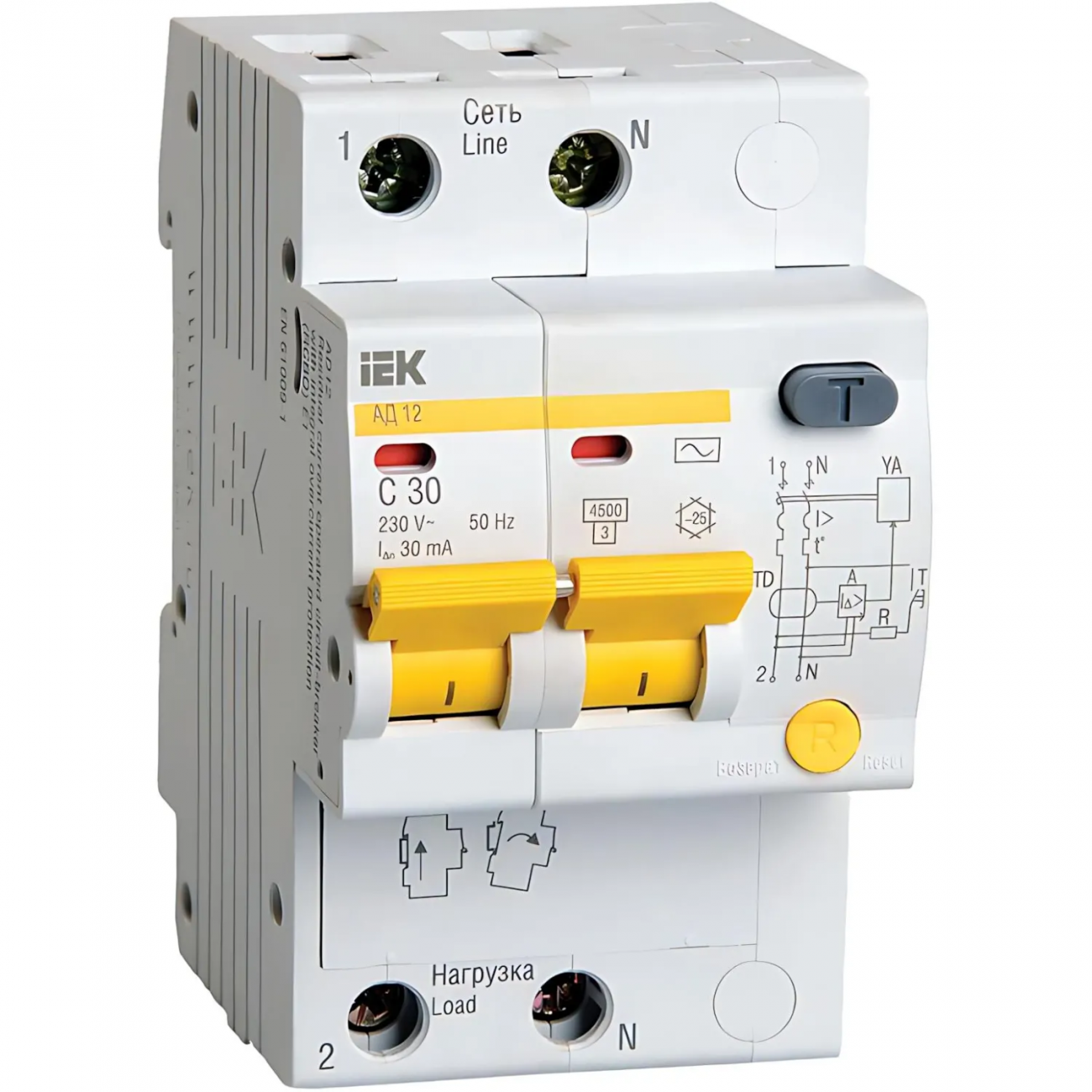 Выключатель дифф 2п C 32А 30мА тип AC 4.5кА АД-12 IEK MAD10-2-032-C-030 2082461 16548