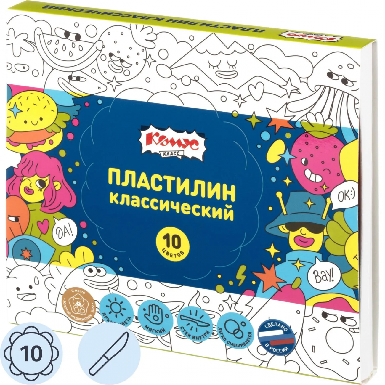 Пластилин классический Комус Класс Максики набор 10 цв/наб, 200г,со стеком 1947476