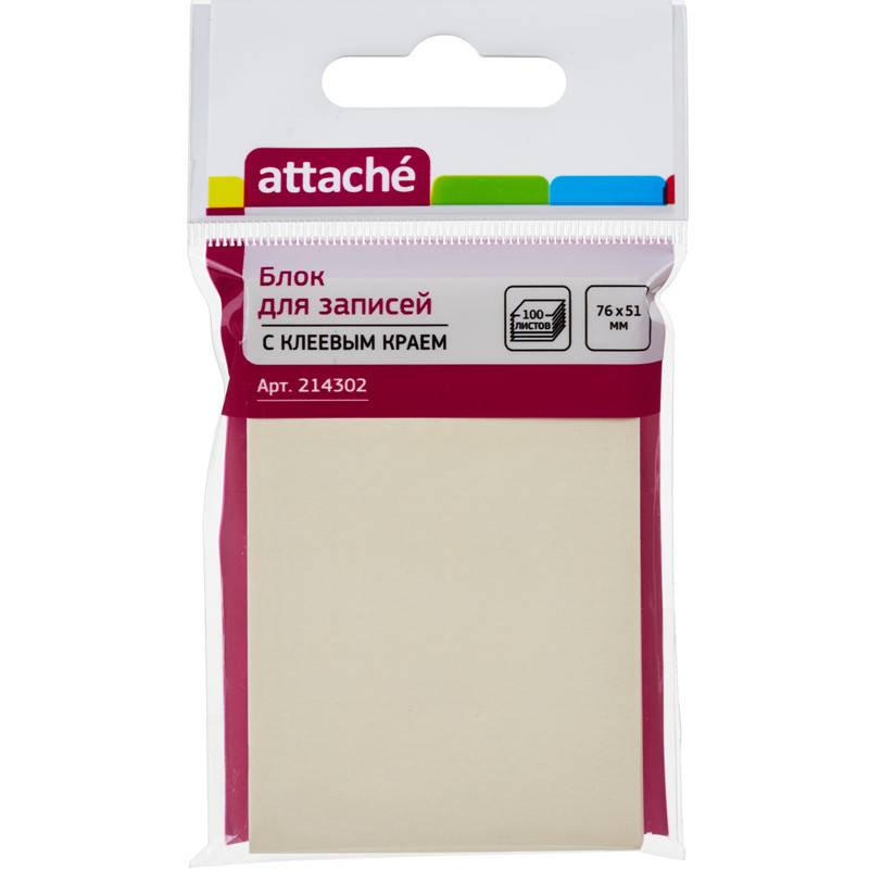 Стикеры Attache 76x51 мм пастельные желтые (1 блок, 100 листов) 214302