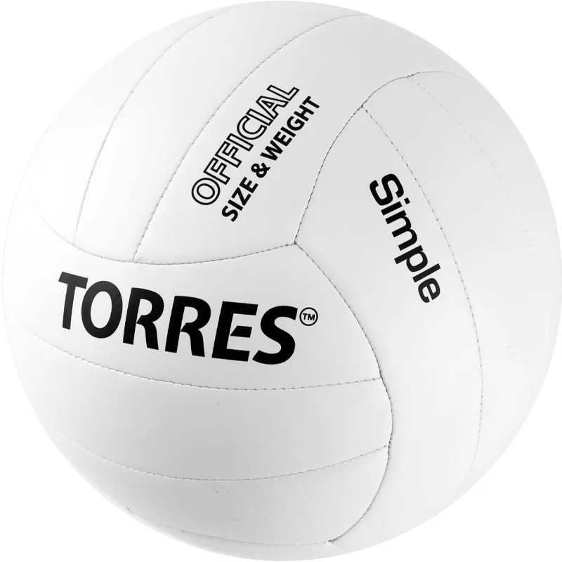 Мяч вол. TORRES Simple, V32105, р.5, синт.кожа (ТПУ) маш. сшивка,бел-чер 2009729
