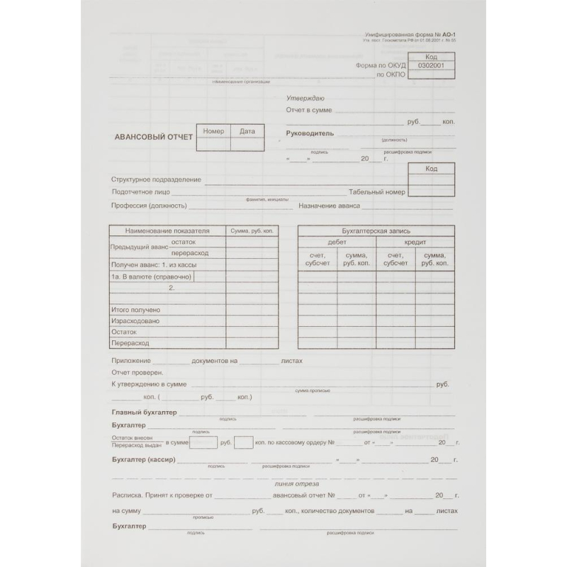 Бланк Авансовый отчет форма АО-1 А4 1у/5кн по 100л газетка(упаковка крафт) Attache Economy 1547368
