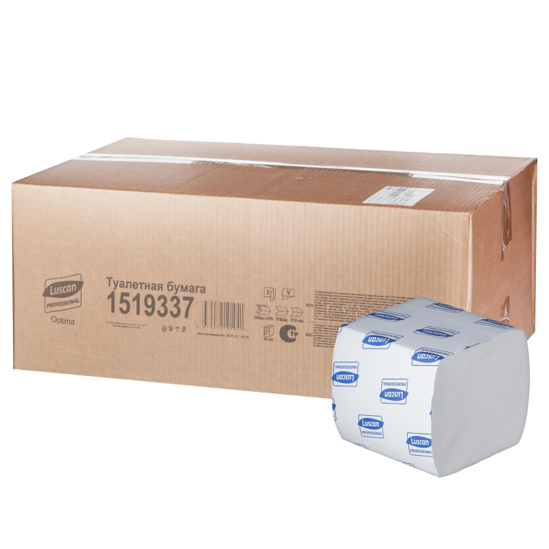 Бумага туалетная д/дисп Luscan Professional 2сл белвтор см 250л 30пач/уп 1519337 1519337