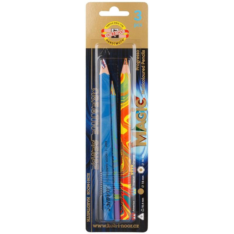 Карандаши цветные многоцветные MAGIC 9038, 3шт ассорти: ORIGINAL, AMERICA Koh-I-Noor 1338294 9038003002BL
