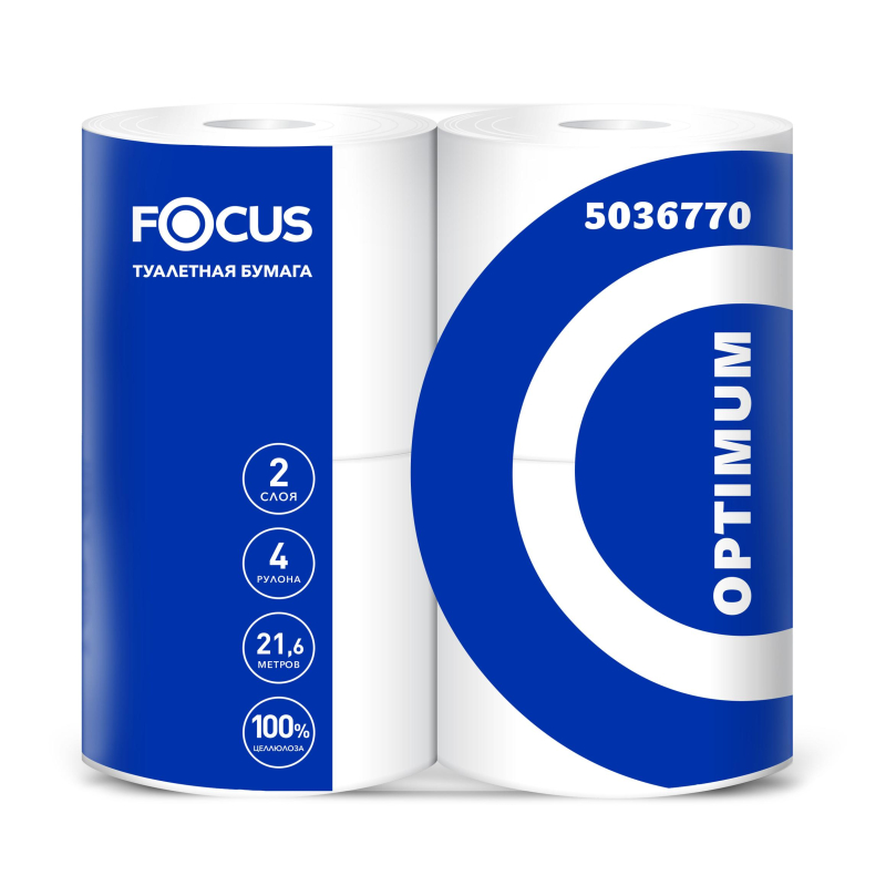 Бумага туалетная Focus Optimum 2сл бел 100%цел втул22м 180л 4рул/уп 5036770 1418098