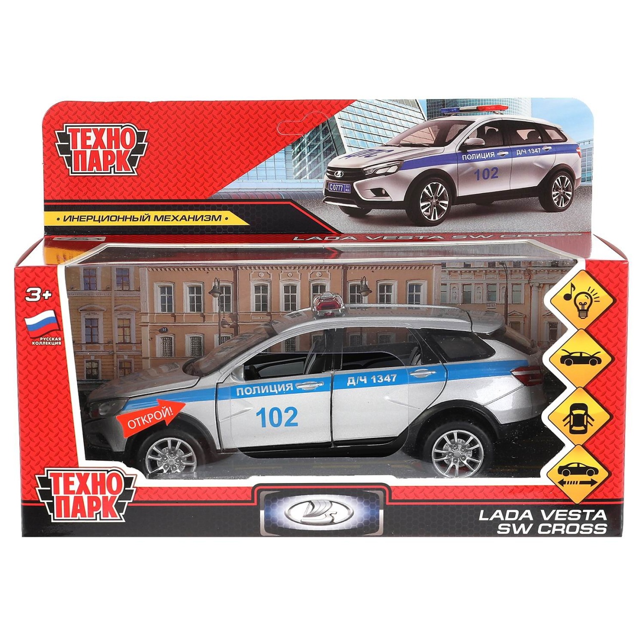 Машинка Технопарк LADA VESTA SW CROSS Полиция 17,5см, свет/звук VESTASWCR-124SLPOL-GY
