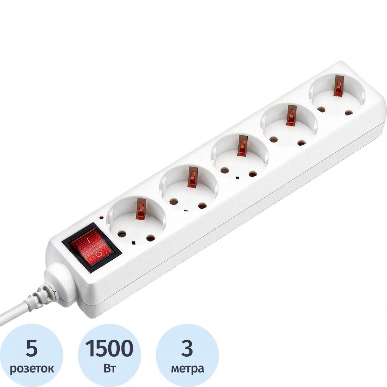 Удлинитель Buro BU-PS5.3/W 3м (5 розеток) белый (пакет ПЭ) 2081097 828017