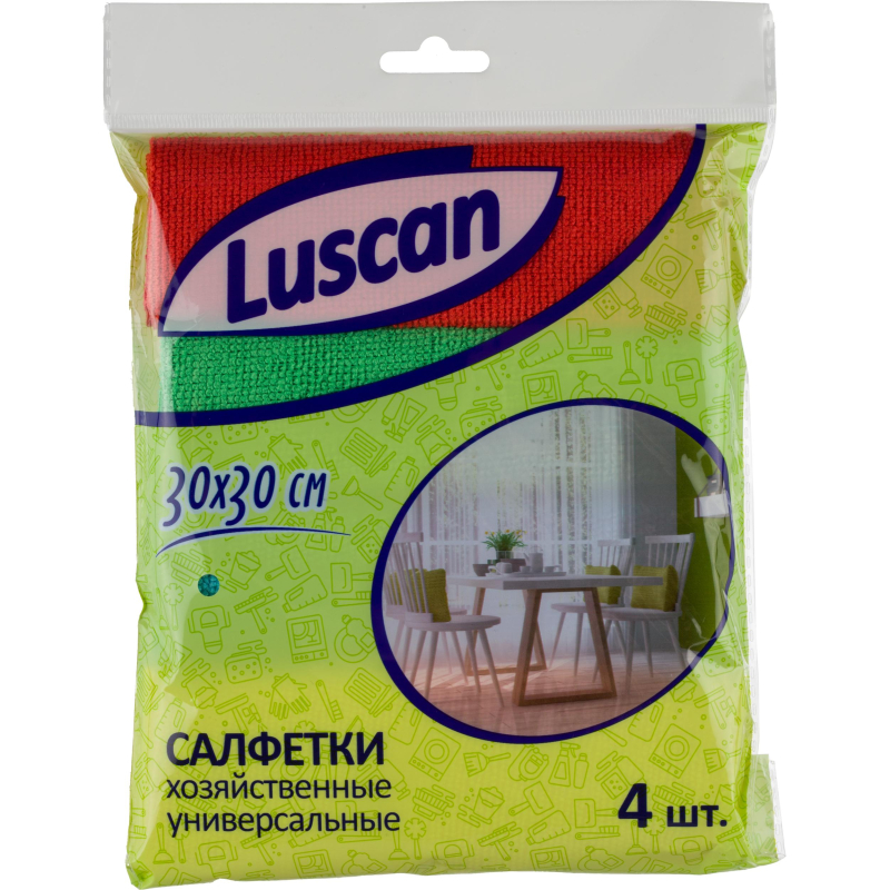 Салфетки хозяйственные Luscan из микрофибры универс 220г/м2 30х30см 4шт/уп 1604406 3030X220X4