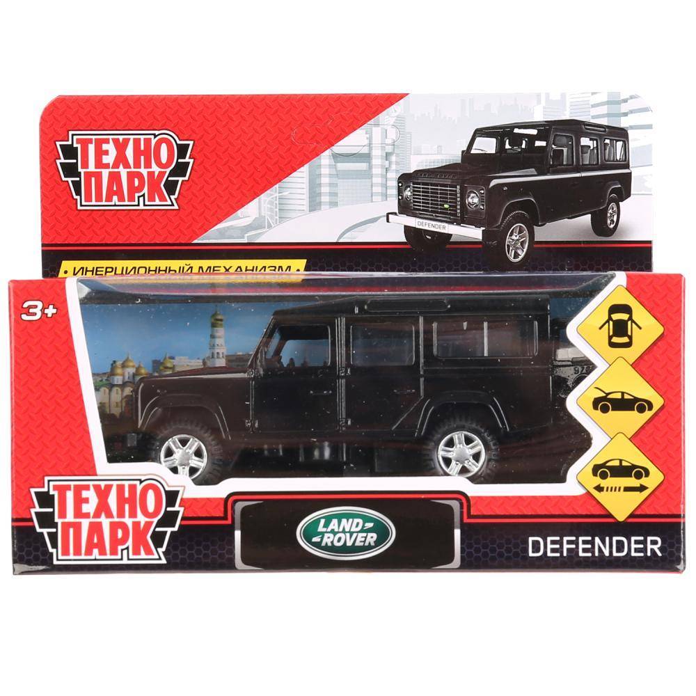 Машина металлическая Land Rover Defender 12 см, открываются двери, инерция, черный Технопарк DEFENDER-BK